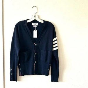 NWT Thom Browne Navy 4-Bar Milano Stitch Cardigan Size 2